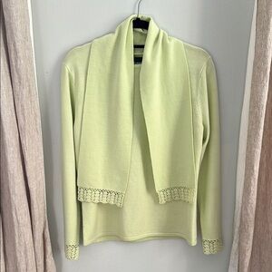 Sag Harbor Pastel Green Sweater with Detachable Scarf and Crochet Detail, Size S